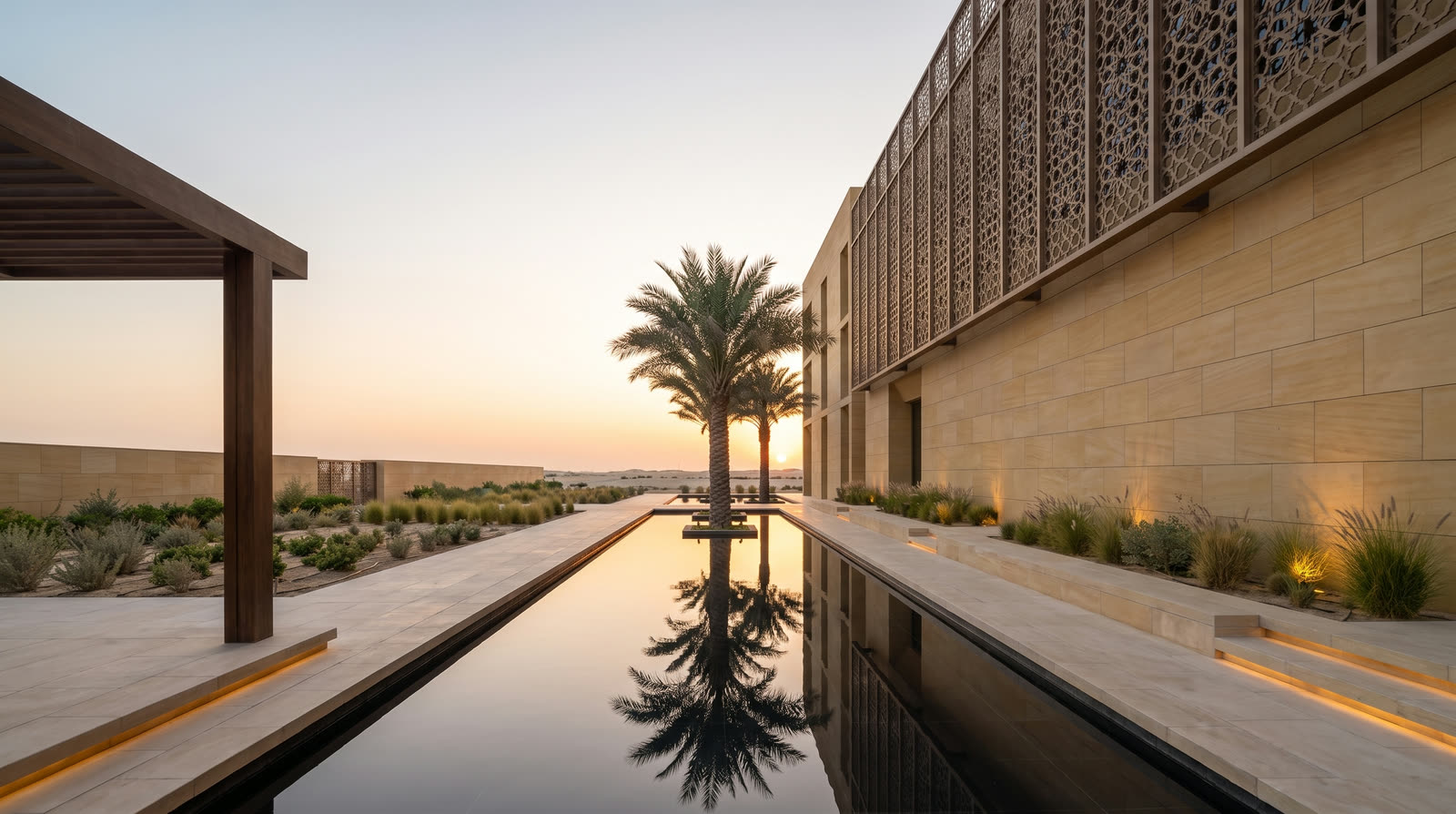 Eptá Design — a contemporary Qatari building, from the desert approach to the interior